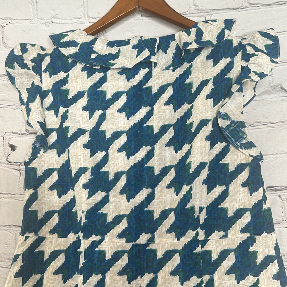 Coach Teal Blue Cream Houndstooth Ruffle Dress Size 2 Brand New W/Tags - Picture 10 of 16